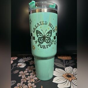 Mint Green 40 oz Tumbler with Butterfly Design made by seller